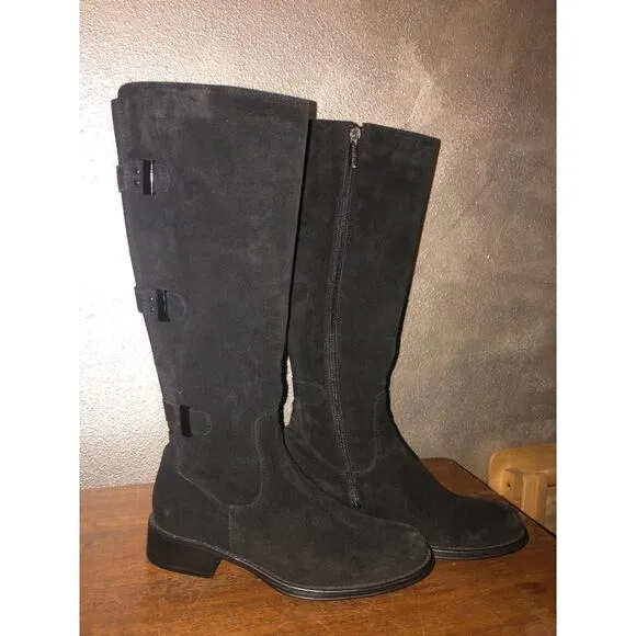 Aquatalia Unicorn Preppy Academia Edgy Goth Black Suede Water-Resistant Boots
