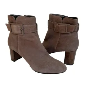 Aquatalia Vanie Taupe Weatherproof Suede Heeled Ankle Boots