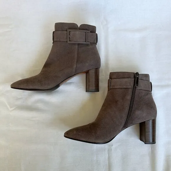 Aquatalia Vanie Taupe Weatherproof Suede Heeled Ankle Boots
