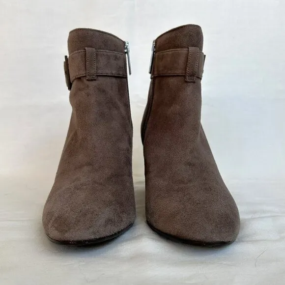 Aquatalia Vanie Taupe Weatherproof Suede Heeled Ankle Boots