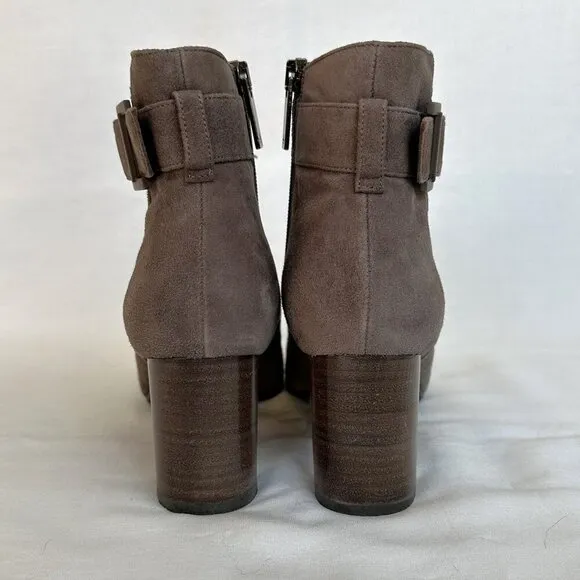 Aquatalia Vanie Taupe Weatherproof Suede Heeled Ankle Boots
