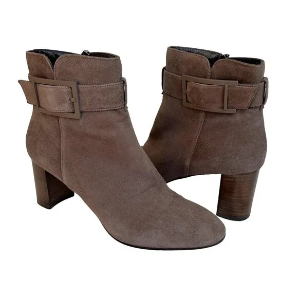 Aquatalia Vanie Taupe Weatherproof Suede Heeled Ankle Boots