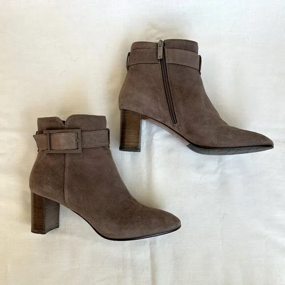 Aquatalia Vanie Taupe Weatherproof Suede Heeled Ankle Boots