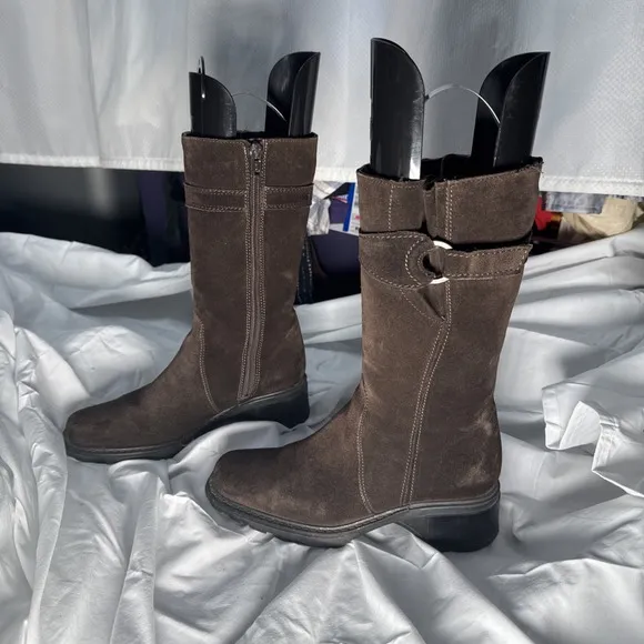 Aquatalia Women's Riding Boots Sz 6 Side Zipper Brown Suede