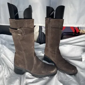 Aquatalia Women's Riding Boots Sz 6 Side Zipper Brown Suede