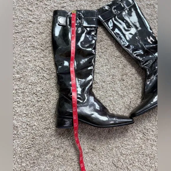Aquatalia Deep Green Patent Leather Designer Riding Boots