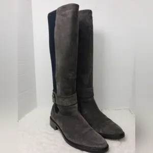 Aquatalia Giada Womens Riding Boots Size 6.5 Stretch Gray Suede Leather Zip Up