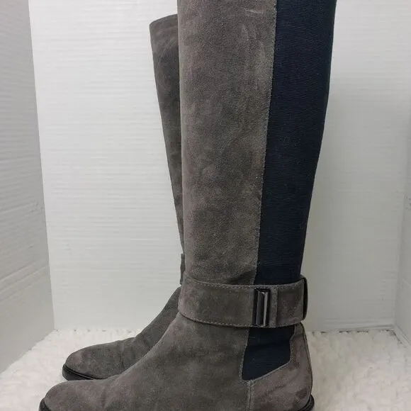 Aquatalia Giada Womens Riding Boots Size 6.5 Stretch Gray Suede Leather Zip Up