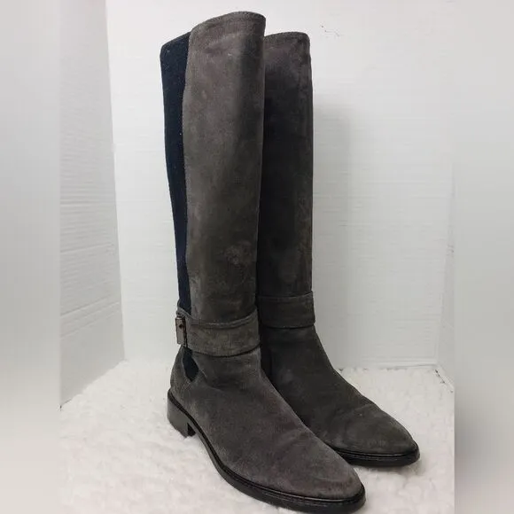 Aquatalia Giada Womens Riding Boots Size 6.5 Stretch Gray Suede Leather Zip Up
