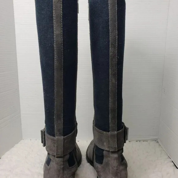 Aquatalia Giada Womens Riding Boots Size 6.5 Stretch Gray Suede Leather Zip Up