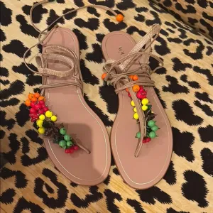 Aquazurra tutti-frutti Colorful Beaded Women's Sandals 9