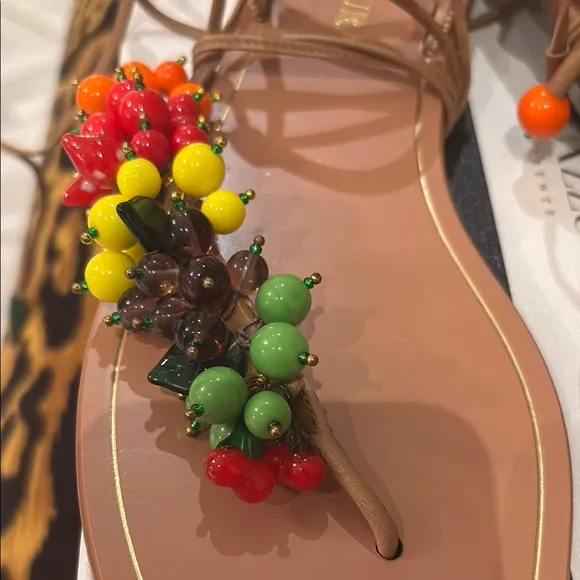 Aquazurra tutti-frutti Colorful Beaded Women's Sandals 9