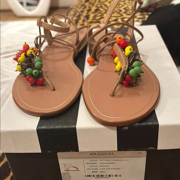 Aquazurra tutti-frutti Colorful Beaded Women's Sandals 9