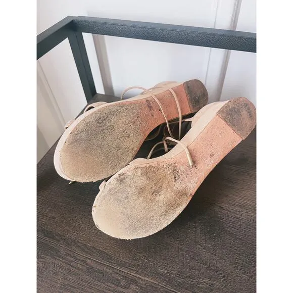 Aquazzura Beverly Hills Beige Suede Wedge Strappy Sandals Wedges Size 38 7.5
