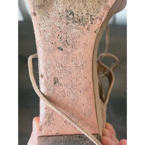Aquazzura Beverly Hills Beige Suede Wedge Strappy Sandals Wedges Size 38 7.5