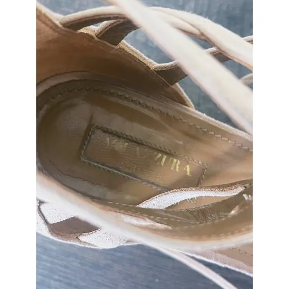 Aquazzura Beverly Hills Beige Suede Wedge Strappy Sandals Wedges Size 38 7.5