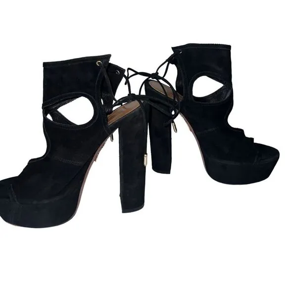 Aquazzura Firenze Strappy Tie Back Platform Block Heeled Sandals Size 36