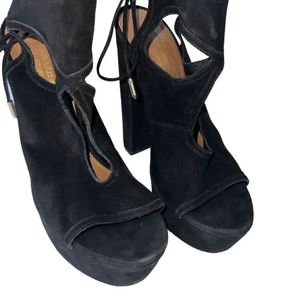 Aquazzura Firenze Strappy Tie Back Platform Block Heeled Sandals Size 36