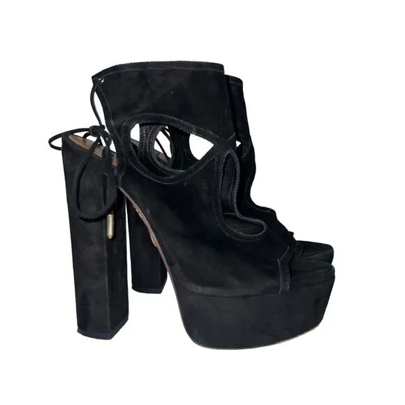 Aquazzura Firenze Strappy Tie Back Platform Block Heeled Sandals Size 36