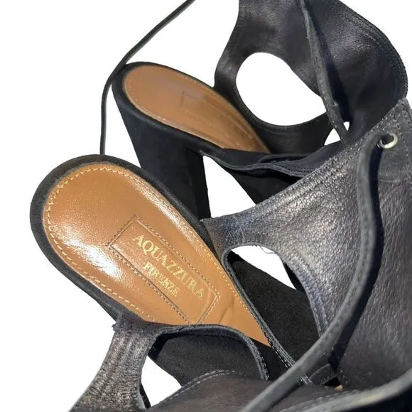 Aquazzura Firenze Strappy Tie Back Platform Block Heeled Sandals Size 36