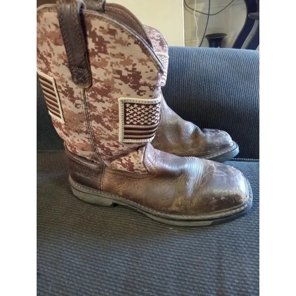 ARIAT 10019959 Patriot USA Flag Western Boots Men's 10.5 EE Desert Camo Steeltoe