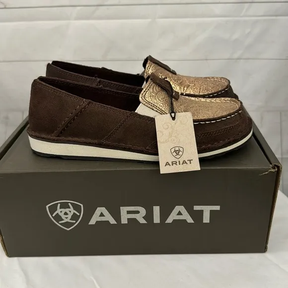Ariat 6.5B Cruiser Loafers in Azteca Suede Metallic Copper Floral Slip-On Shoe