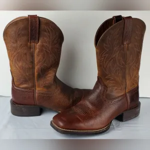 Ariat Mens Sport Wide Boots Leather Square Toe Western Cowboy - Size 8 EE - EUC