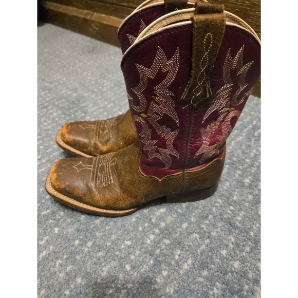 ARIAT Purple Womens Boots Size 4‎ Tombstone Western Square Toe Leather Flames