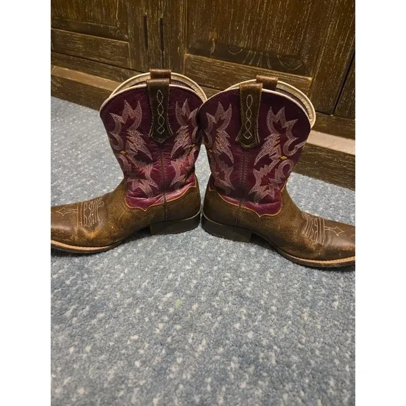 ARIAT Purple Womens Boots Size 4‎ Tombstone Western Square Toe Leather Flames