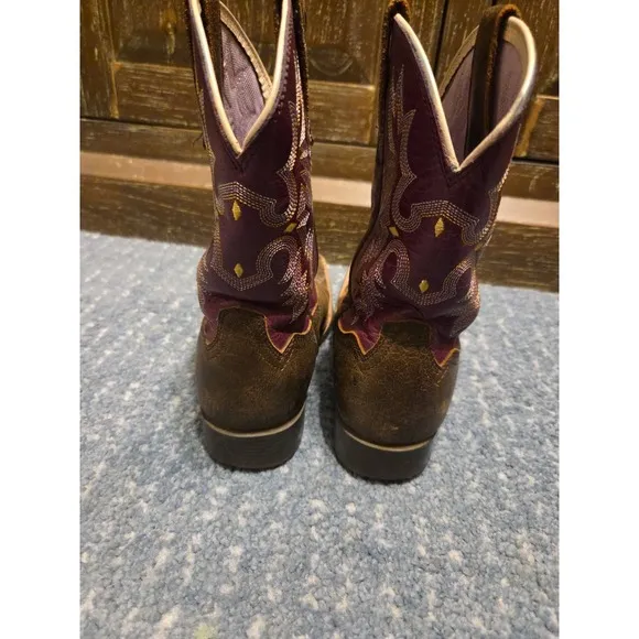 ARIAT Purple Womens Boots Size 4‎ Tombstone Western Square Toe Leather Flames