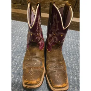 ARIAT Purple Womens Boots Size 4‎ Tombstone Western Square Toe Leather Flames