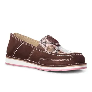 ARIAT Women’s Brown Suede Pink Snakeskin Slip On Loafers Size 11