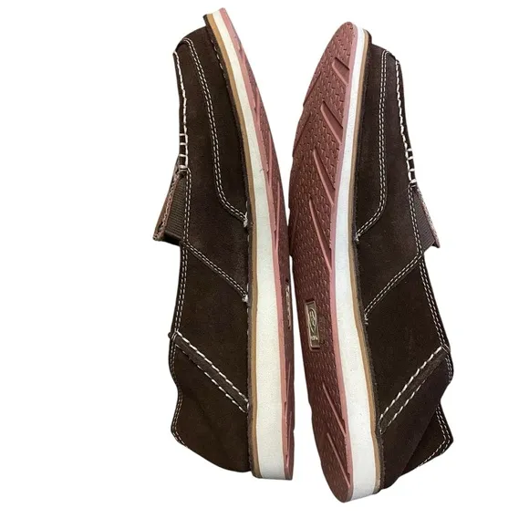 ARIAT Women’s Brown Suede Pink Snakeskin Slip On Loafers Size 11