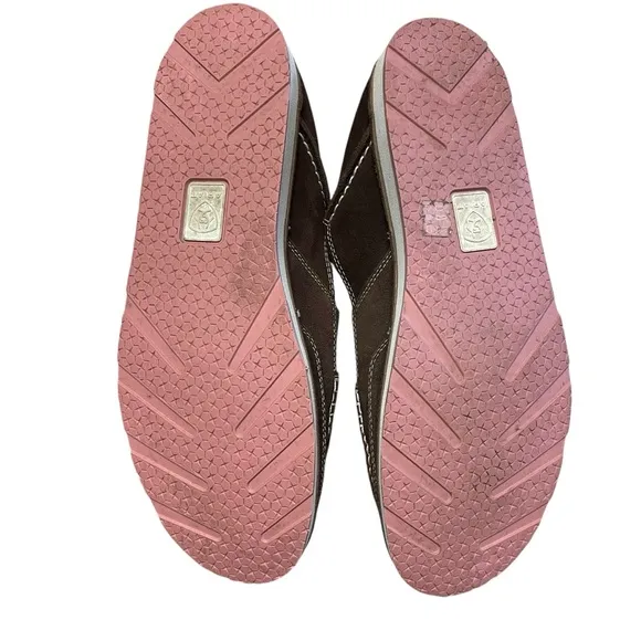 ARIAT Women’s Brown Suede Pink Snakeskin Slip On Loafers Size 11