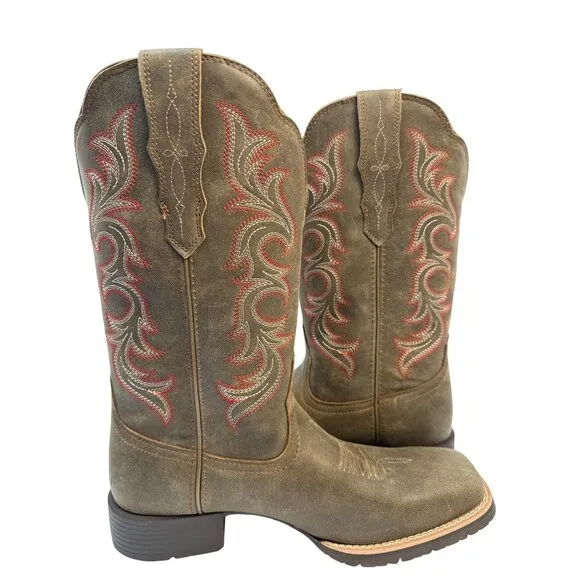 ARIAT Womens Hybrid Rancher Stretchfit Leather Boots SQ Toe Embroidery Size 10B