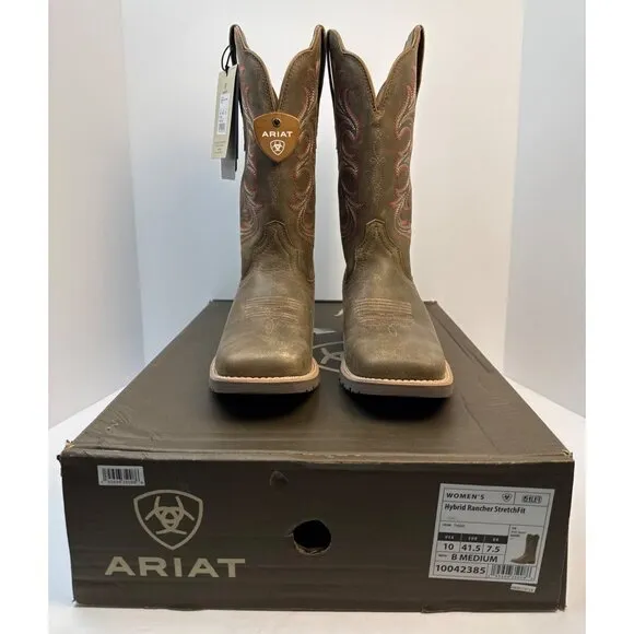 ARIAT Womens Hybrid Rancher Stretchfit Leather Boots SQ Toe Embroidery Size 10B