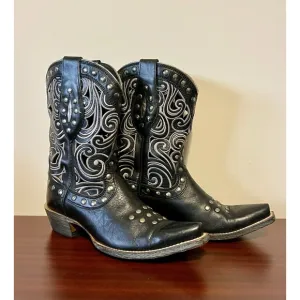 Ariat Women's Paloma Black Leather Western Cowgirl Boots Size 6.5 B Snip Toe