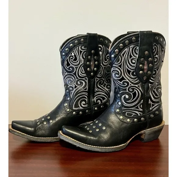 Ariat Women's Paloma Black Leather Western Cowgirl Boots Size 6.5 B Snip Toe