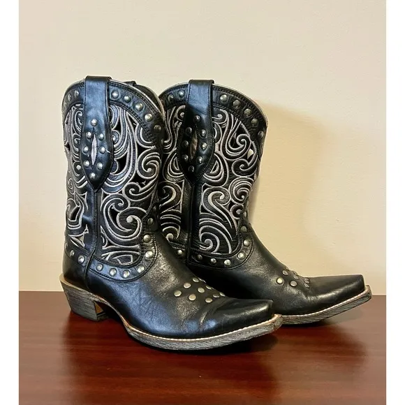Ariat Women's Paloma Black Leather Western Cowgirl Boots Size 6.5 B Snip Toe