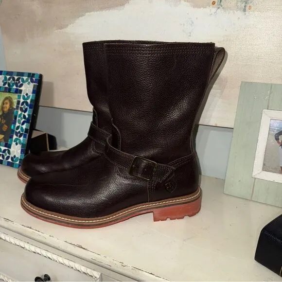 Ariat Stonewall full grain leather brown engineer style boots- EUC! Sz 9.5