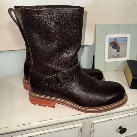 Ariat Stonewall full grain leather brown engineer style boots- EUC! Sz 9.5