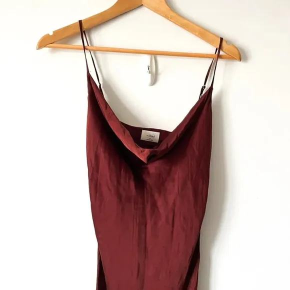 Aritzia Wilfred Only Ruched Slip Satin Dress Burgundy Maroon Size XS