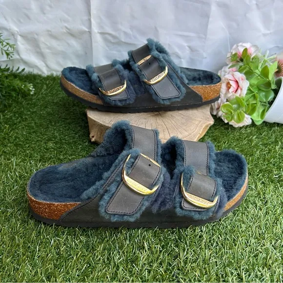 Arizona Big Buckle ShearlingOiled Leather - Midnight Blue women Sz 40 US 9-9.5