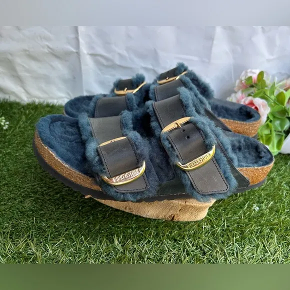 Arizona Big Buckle ShearlingOiled Leather - Midnight Blue women Sz 40 US 9-9.5