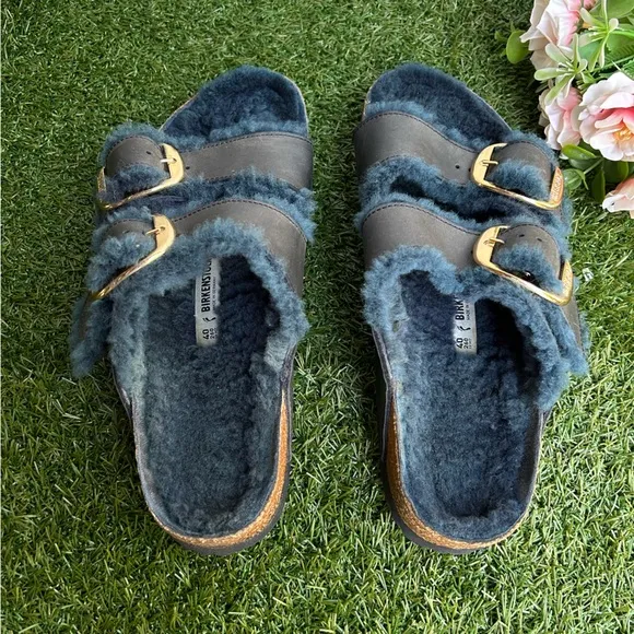 Arizona Big Buckle ShearlingOiled Leather - Midnight Blue women Sz 40 US 9-9.5