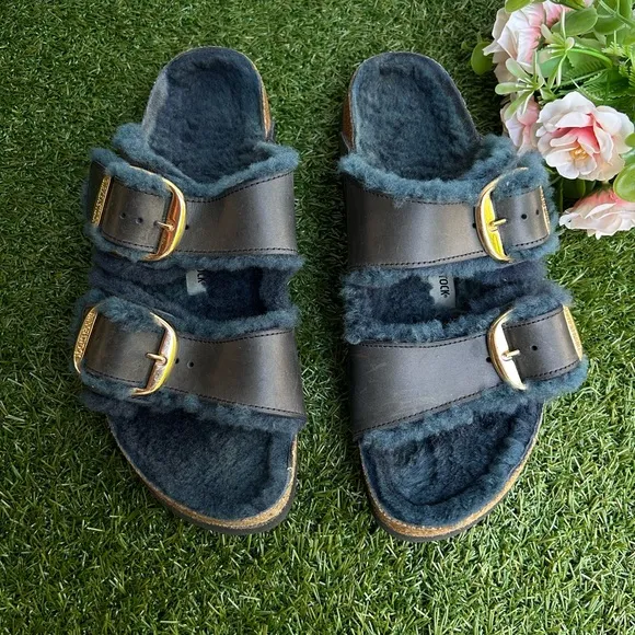 Arizona Big Buckle ShearlingOiled Leather - Midnight Blue women Sz 40 US 9-9.5
