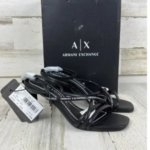 Armani Exchange womens 6 black leather strappy sandals new buckle heel square