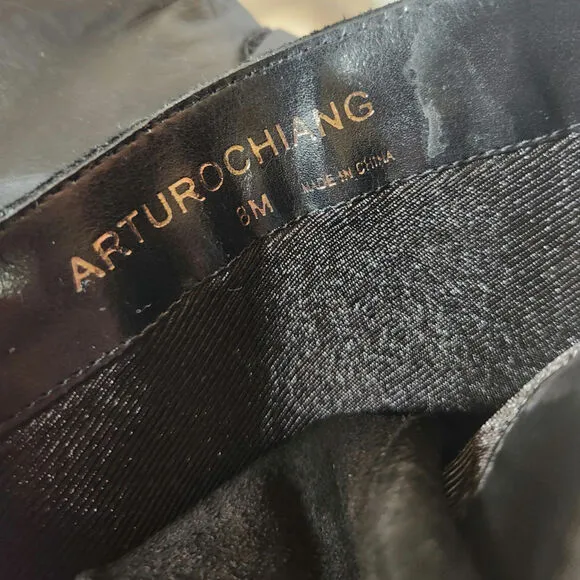 Arturo Chiang Black Leather Adjustable Riding Boots Silver Buckle $159 Size 8