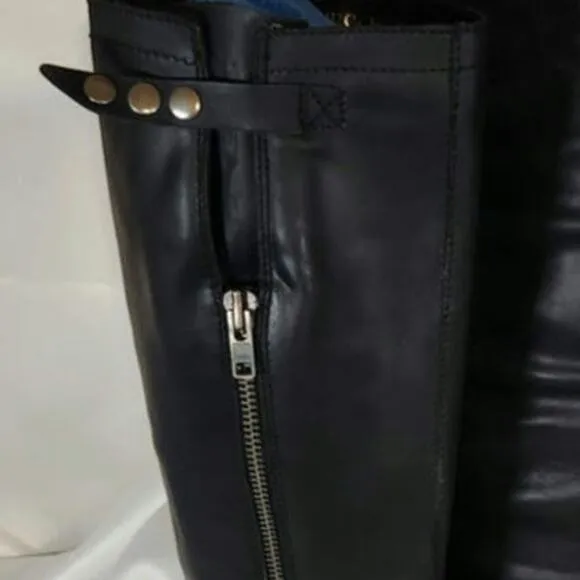 Arturo Chiang Black Leather Adjustable Riding Boots Silver Buckle $159 Size 8