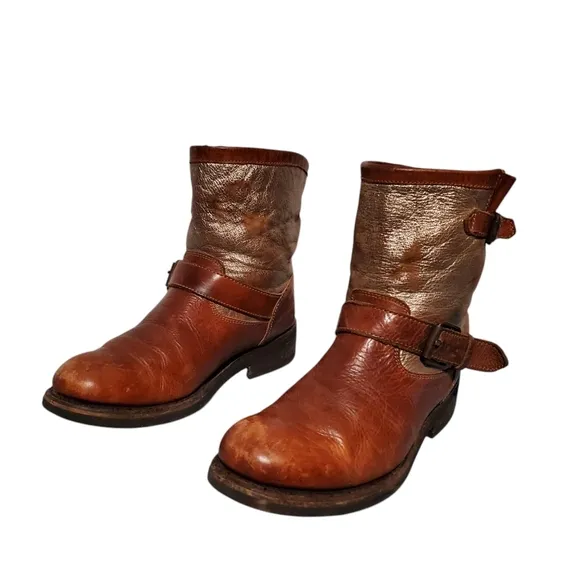 ASH Brown Leather Harness Moto Riding Boots Women's Size 9.5